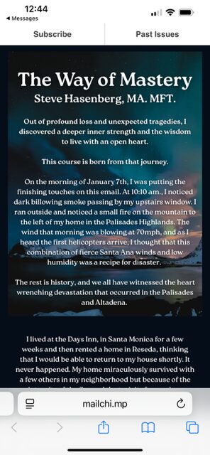 Book cover titled 'The Way of Mastery' by Steven Handersen, MA. MFT, with a dark background and white text.
