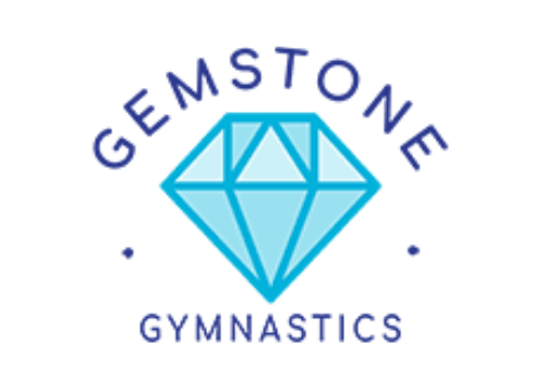Logo with a blue diamond shape and the words 'GEMSTONE GYMNASTICS' around it.